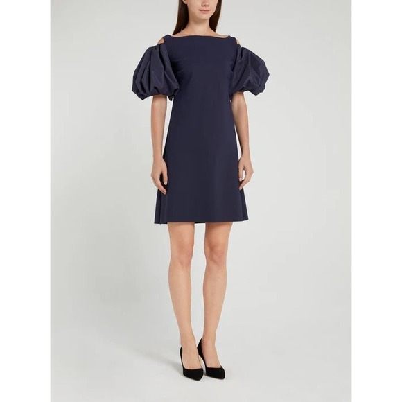 Chiara Boni La Petite Robe Navy Blue Cold Shoulder Puff Sleeve Dress IT 44 US 8 - Picture 3 of 7